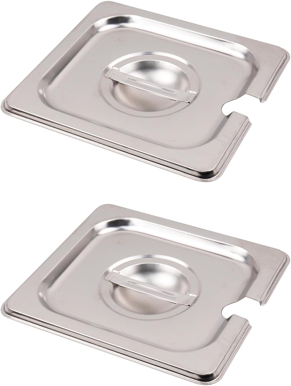MY MIRONEY 2PCS 1/6 Size Steam Table Pan Cover Stainless Steel Solid Pan Lid with Handle Notched Buffet Pan Lids Catering Food Pan Cover Hardware (7.09" x 6.5") 1/6 Size, With Notched