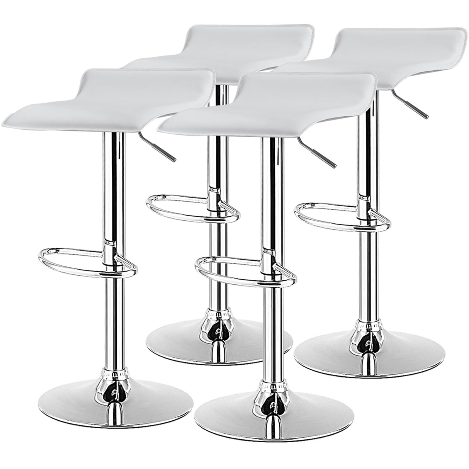 NAFORT Bar Stools Set of 4, Height Adjustable Bar Stool Set with PU Leather Seat, Gas Lever, Footrest & Anti-Slip Rubber Ring, Modern Bar Stools for