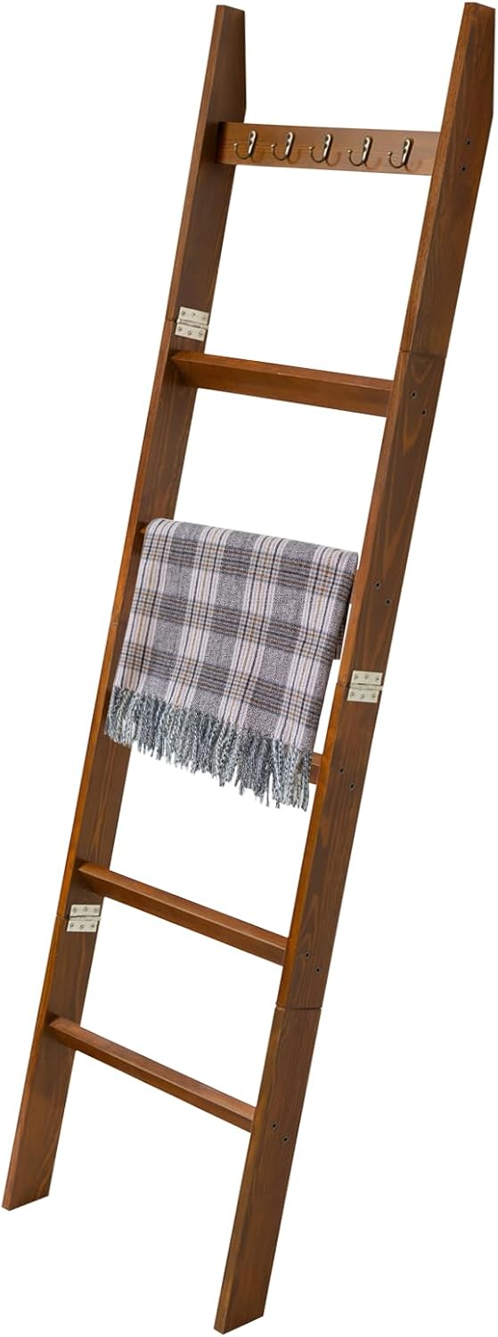 6Tier Large Blanket Ladder for Living Room, 65" Wooden