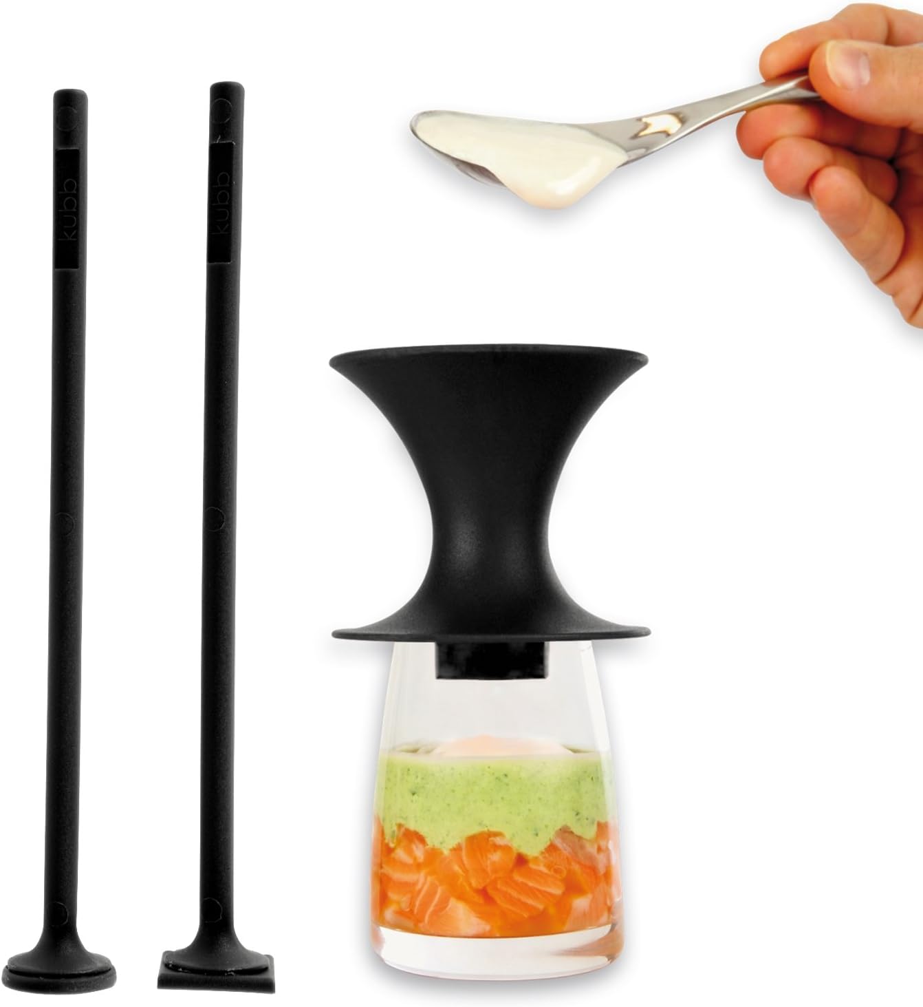 KUBB K106 Funnel for Verrines + 2 Pushers, Black Plastic