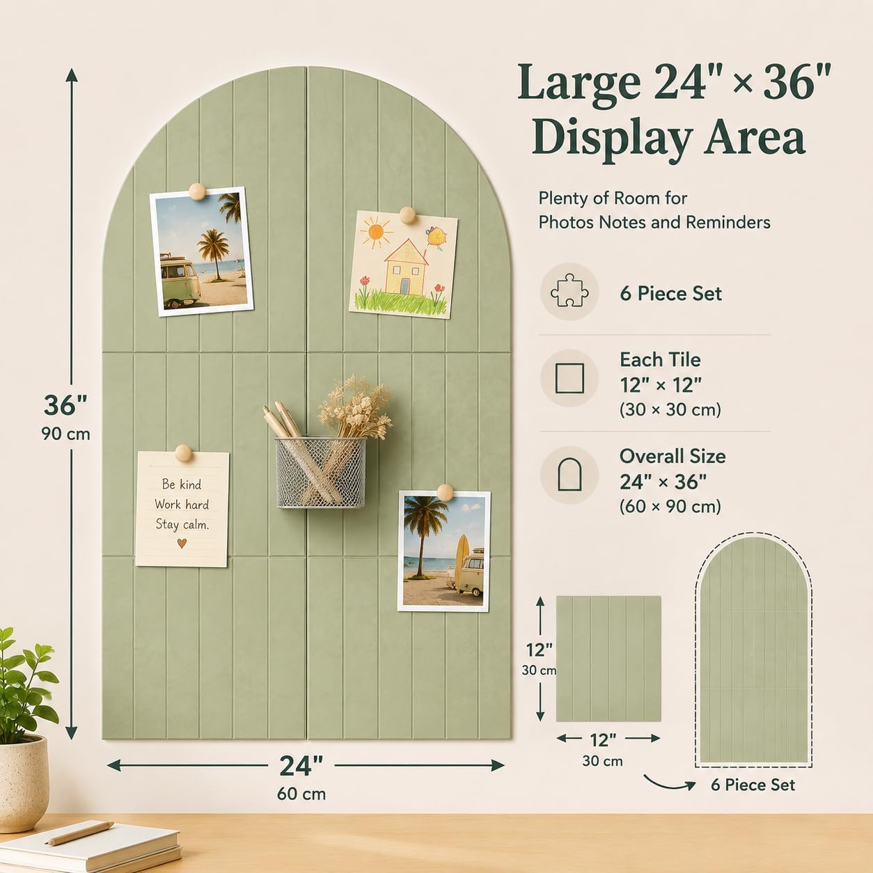 Large Arched Felt Bulletin Board 36 x 24 Inch for Wall, Cork Board Alternative with Push Pins and Adhesive Strips, Photo Display Pin Board for Home Office, Classroom and Bedroom