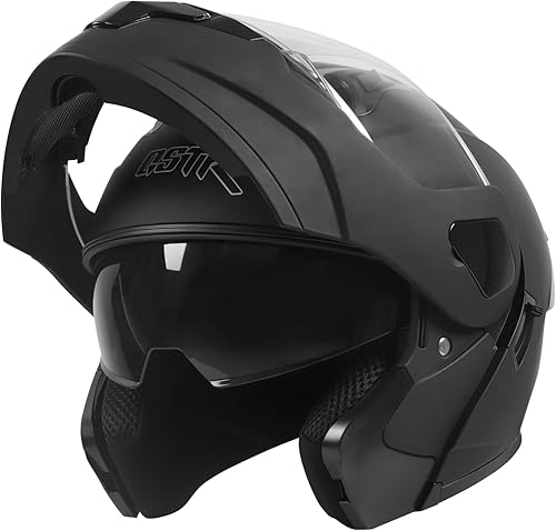 SPARK Casco integral de motocicleta con doble visera modular aprobado por DOT para adultos, hombres y mujeres (negro, XL)