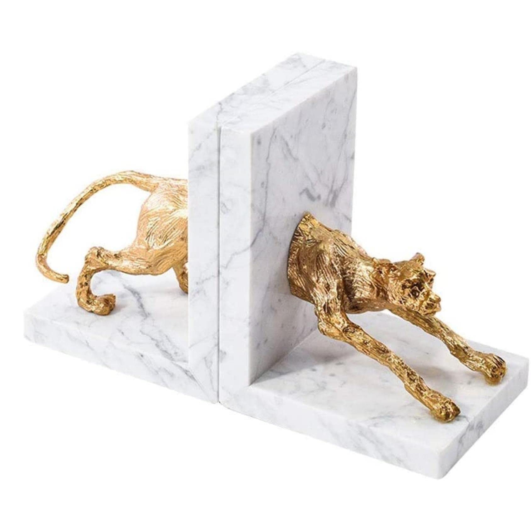 Fermalibri con decorazione a forma di leopardo portafortuna, set di fermalibri in oro, rame, marmo, leopardo, decorazione creativa in rame