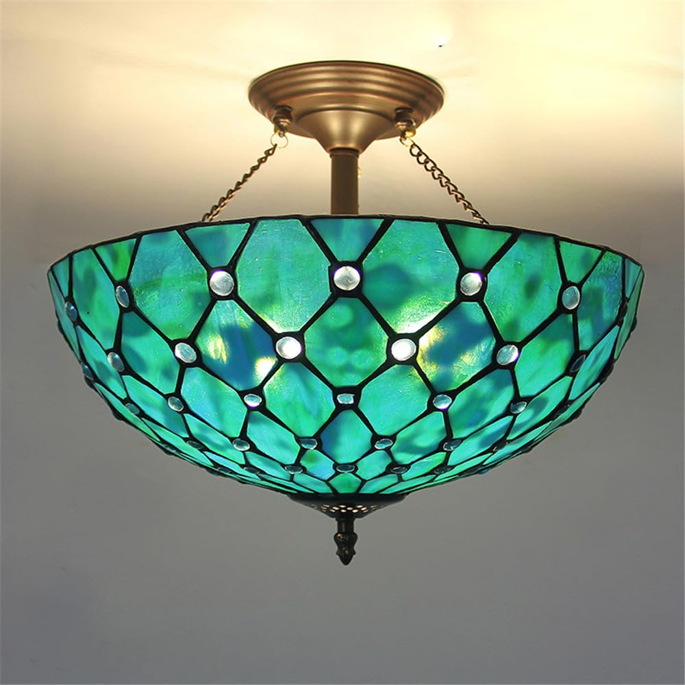 KXEcoLife Contemporary Color Glass Pendant Lamp LED American Creativity Living Room Restaurant Bedroom Hotel Villa Corridor Cafe Bar Chandelier Staircase (D52CM) (G D40CM)