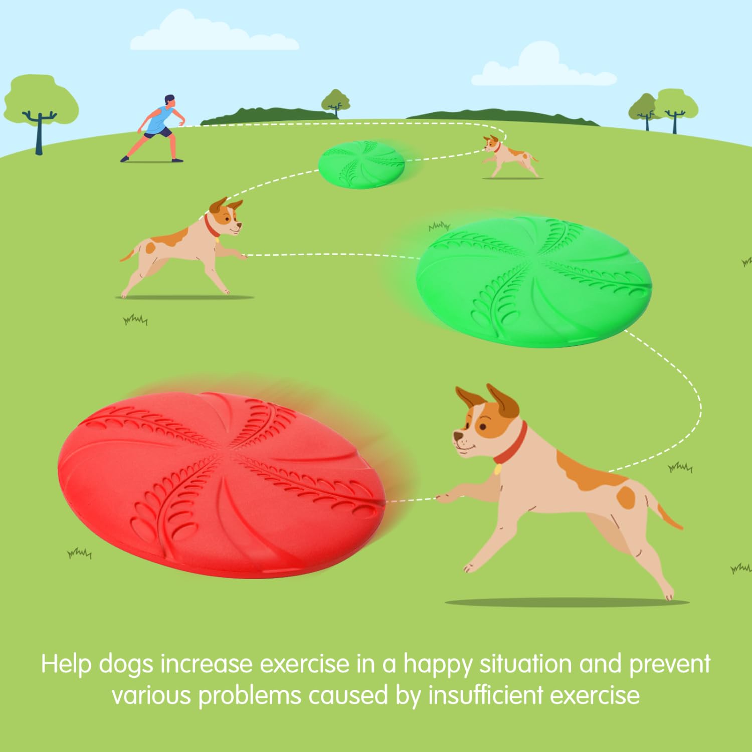 Nobleza Frisbee per Cani, 2 Unità di Gomma Durevole per Addestramento all'Aperto, D20 cm, Rosso & Verde