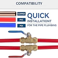 Vista 4 de Válvula de bola de 12 pulgada, paquete de 2 válvulas de cierre de bola, válvula de cierre de agua de puerto completo con 1 clip de descuento, empuje