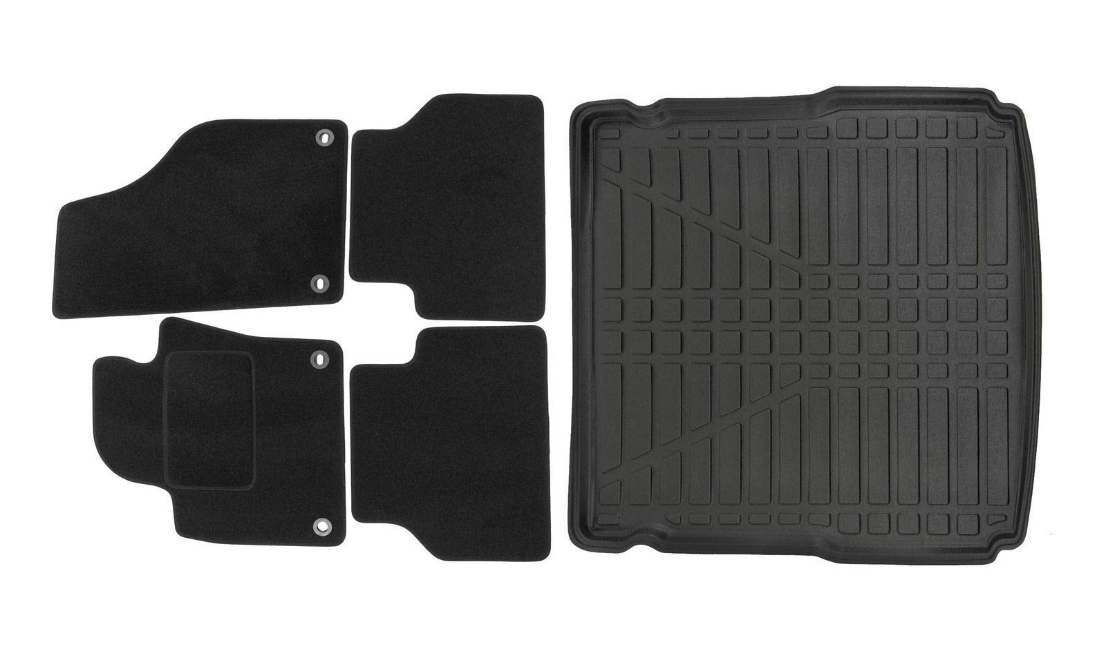 J&J AUTOMOTIVE Velours Fußmatten und TPE Kofferraumwanne Set passend für Volkswagen Passat B6 2005-2015 4tlg, mit hohem Rand Passform rutschfest Geruchsneutral Schwarz