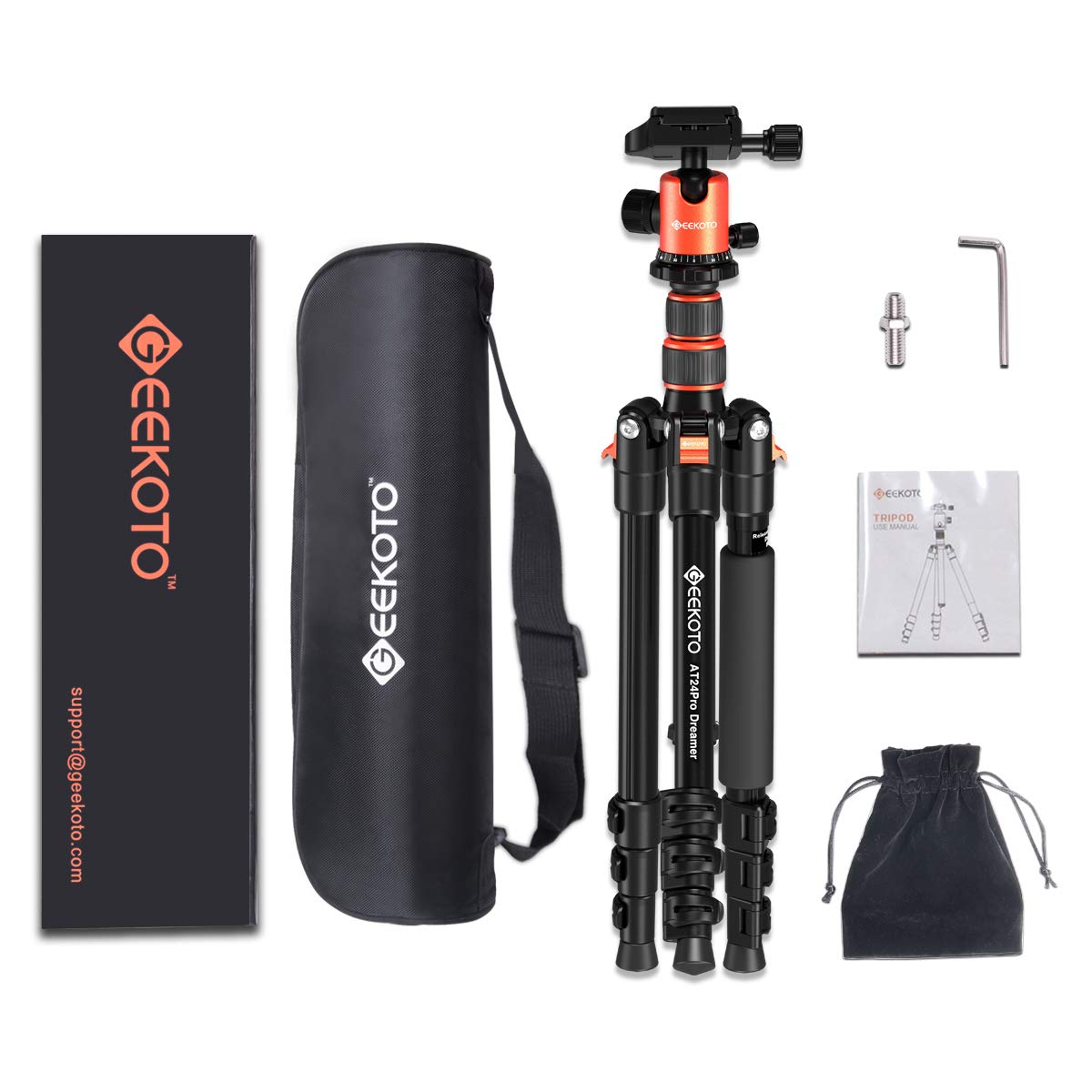 Trípode Cámara GEEKOTO, 195cm Trípode Fotografía Monopie Aluminio con 360° Rótula de Bola Panorámica 1/4" Placa Rápida Liberación y Bolsa de Transporte para DSLR Canon Nikon Sony Cámara