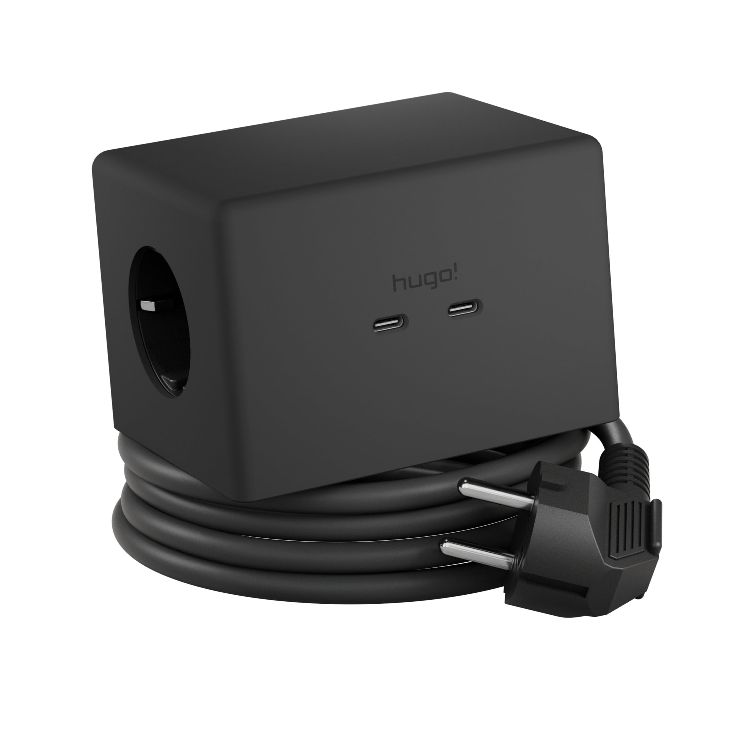 Brennenstuhl Hugo! One 2nd Gen. Cubo de enchufes con USB C 20W PD | (cargador inalámbrico, regleta USB C, interruptor táctil, estación de carga inductiva con cable de 2m) negro intenso