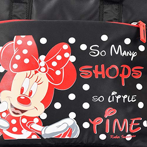 Image of Kuber Industries Women's Disney Print Satin Twill Fabric Stylish Shopping,Travel Handbag, Black-KUBMART01949