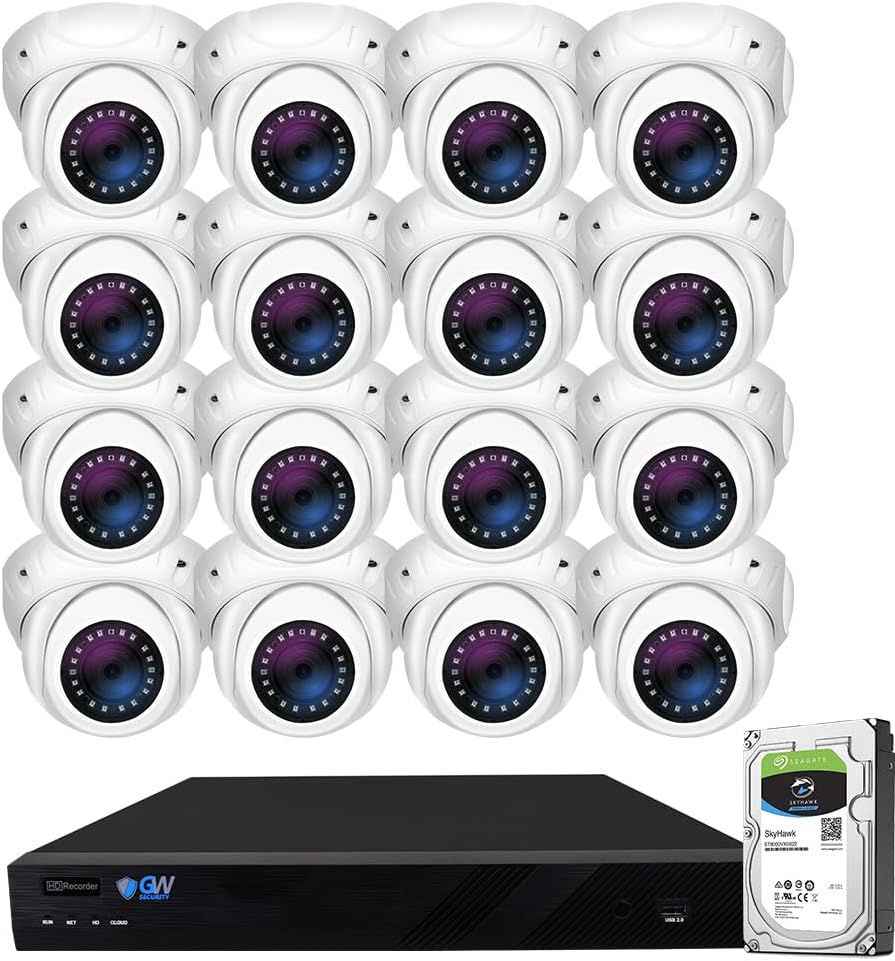 GW Security 16 Channel 4K NVR 5MP PoE IP Surveillance Security Camera System with 16 Super HD 1920P 30FPS Real-Time Waterproof Microphone PoE Security AI Dome Cameras, Face/Human/Vehicle AI Detection