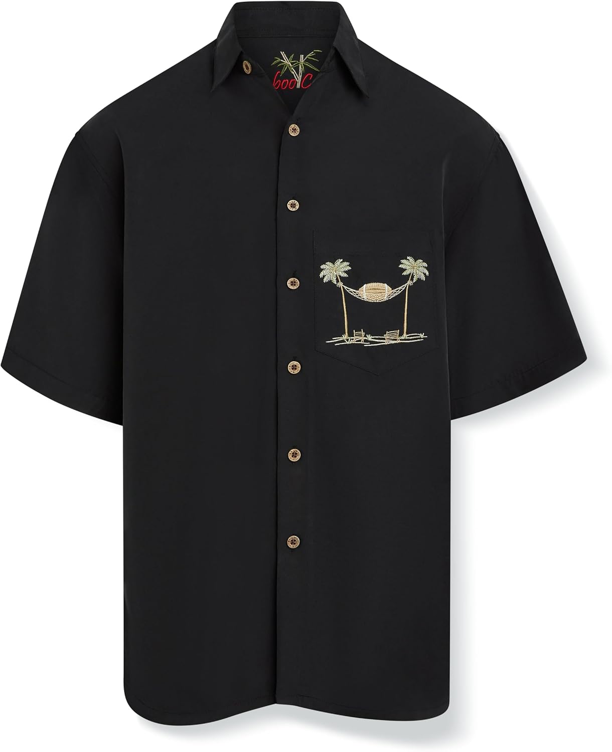 Men's Embroiderd Tropical Halftime in Pradise Island Style Short Sleeve Button Down Camp Shirt