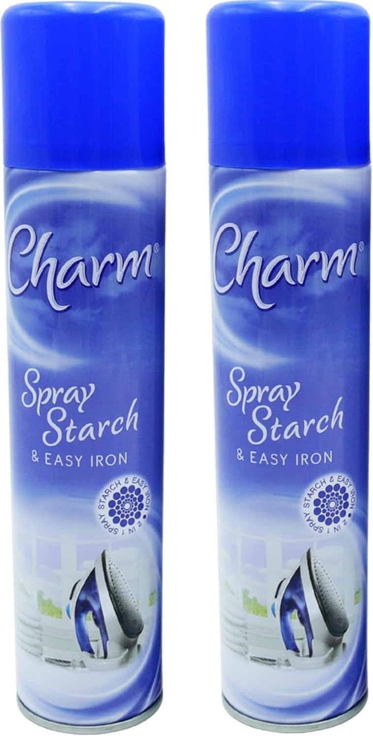 CHARM Starch & Easy Iron Spray 2 x 330ml | 2-in-1 Wrinkle Remover + Fabric Starch | Crisp Finish | Faster Ironing | Fresh Fragrance