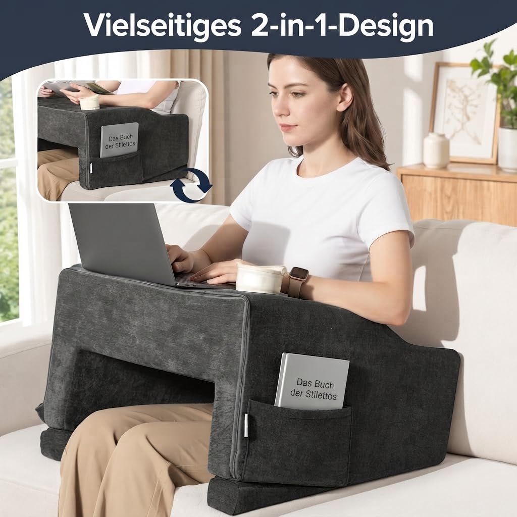 Lesekissen mit Armlehnen und Getränkehalter für Bett und Sofa
