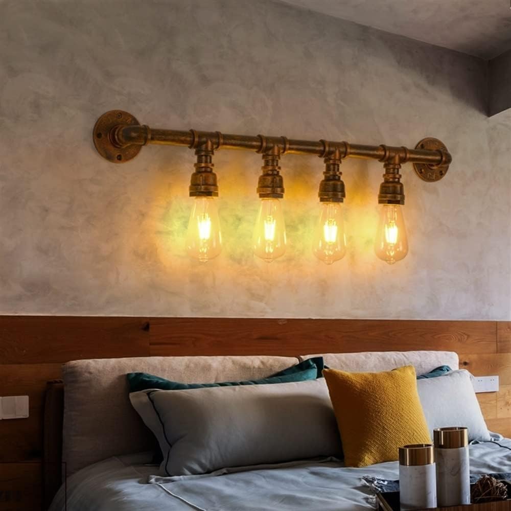 Industrial Pipe Wall Light Fixture | Pipe Design, Aged Iron, for Dining Room, Bar, Cafe(4-Lights)