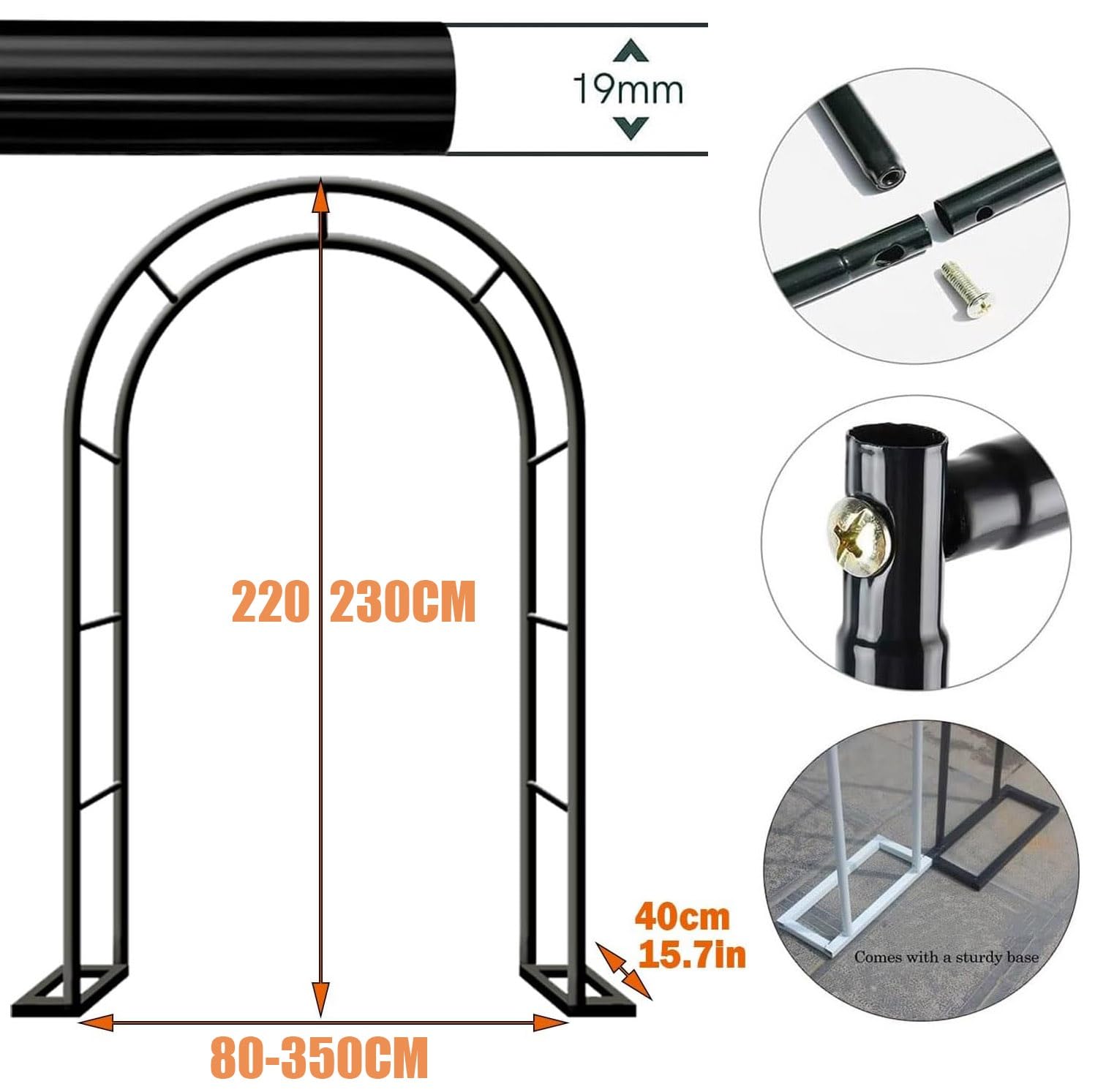 Schwer Rosenbogen Verzinkt Gartenbogen, Wetterfest Rosenbogen Aus Metall Stabil Für Kletterpflanzen Freistehend, Gartenlaube, Rosengestell Torbogen 120 140 180 200 240 280cm(Braun,W120 X H220cm)