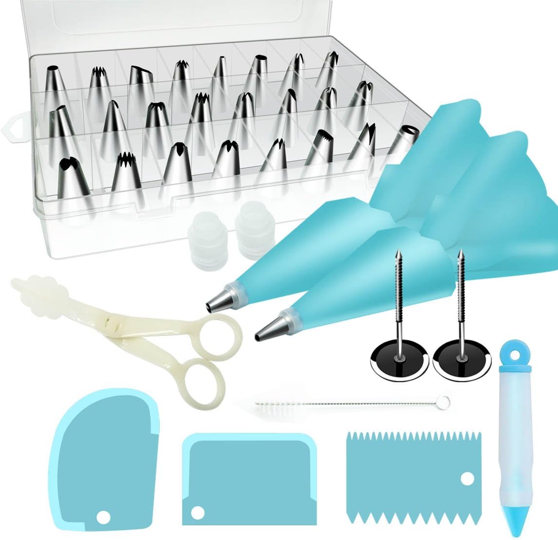 AideMeng 42 pieces cake decorating kit with 30 stainless steel silicone pastry bags, 2 Flower Nails, Baking Supplies Frosting Tools Set for Cupcakes Cookies, 42pcs