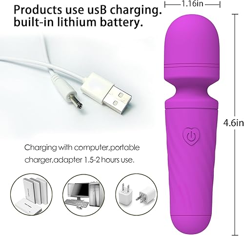 Miniatura 4 de Mini masajeador de mano con 10 modos de vibración silenciosos, masajeador personal inalámbrico para cuello, hombro, espalda y cuerpo (morado)