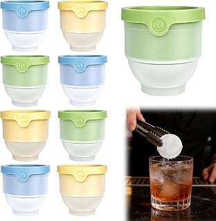 8 Pieces Ice Cube Molds Large with Lid - XXL Ice Ball Shaper BPA Free Silicone Round Ice Cube Mold (6cm) for Whiskey and Cocktails, Easy to Remove and Stackable