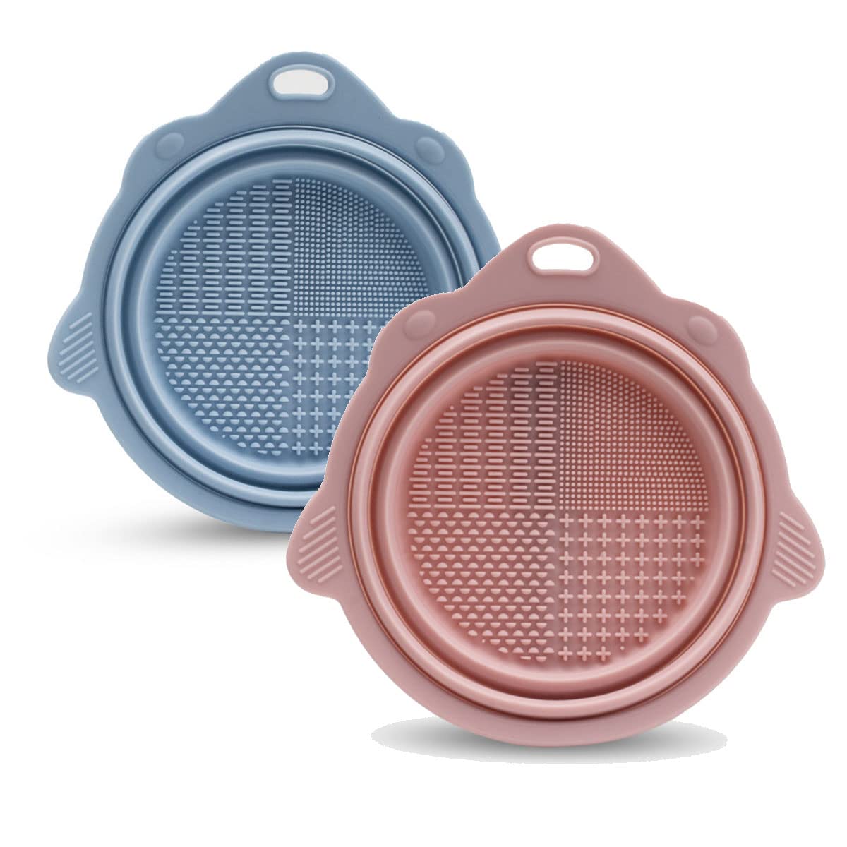 2 Piece Brush Cleaning Pad, Foldable Silicone Cleaning Pad, Portable Brush Cleaning Tool For Makeup Brushes, Makeup Sponges, Powder Puffs (Pink+Blue)