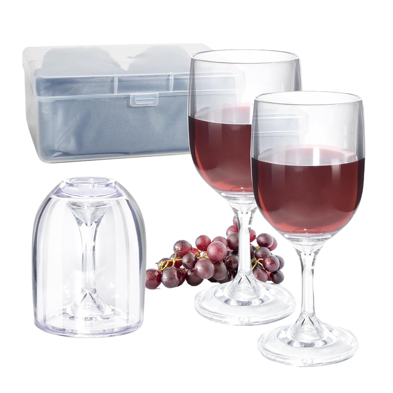 Kieliszki do wina na wynos, 2 sztuki kempingowe kieliszki do wina PET, 200 ml kieliszki Przenośny kieliszek do czerwonego wina, kieliszki do wina PET z torebką i praktycznym pudełkiem, do