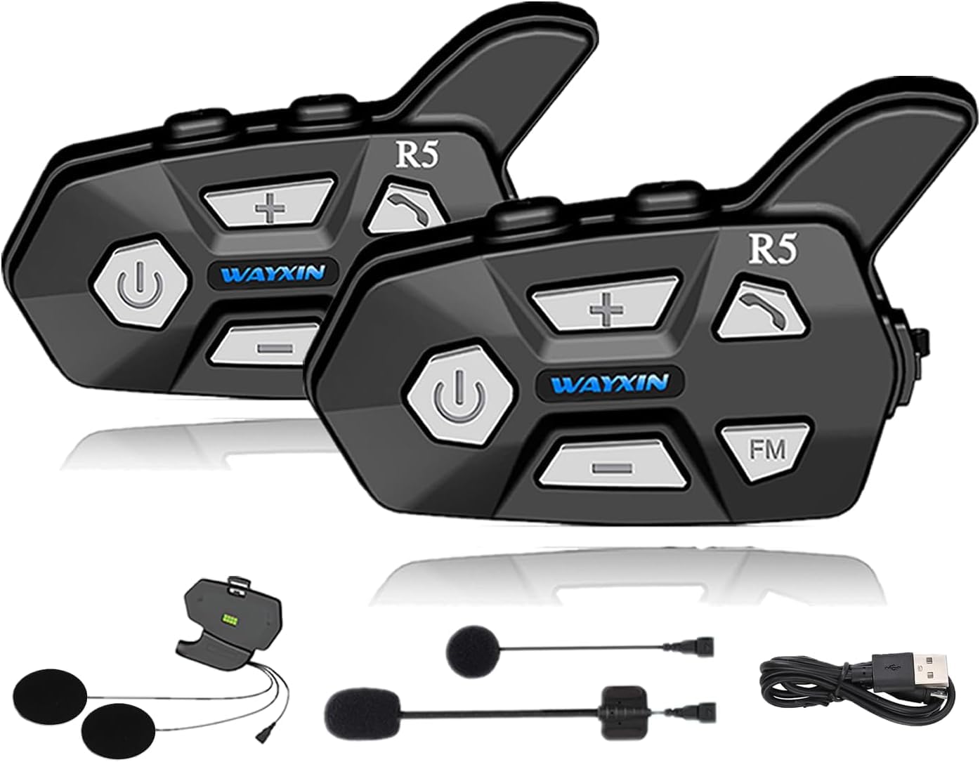 R5 1000m Interfono Moto Bluetooth Coppia Auricolare Bluetooth Casco Moto per 2 Persone,10h Conversazione Continua,Interfono Casco Moto con Radio,Funzione di Chiamata Vocale Siri,Doppio