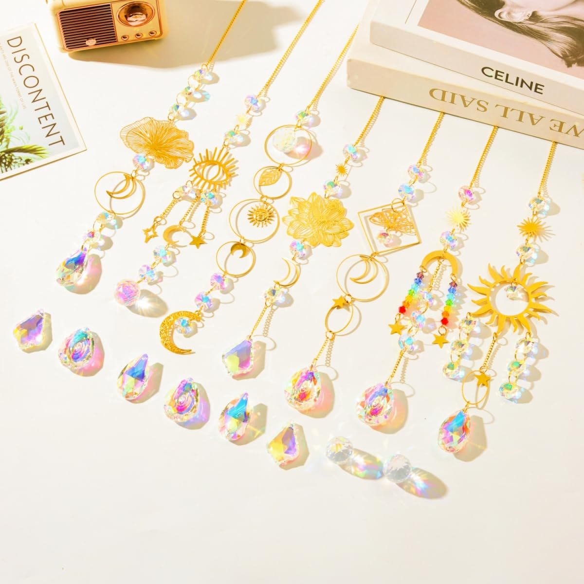 IcosaMro Kit de 400 attrape-soleil pour adultes - Kit d'artisanat en cristal - Prisme à faire soi-même - Fournitures pour décoration de fenêtre intérieure, décoration de jardin extérieure, mariage