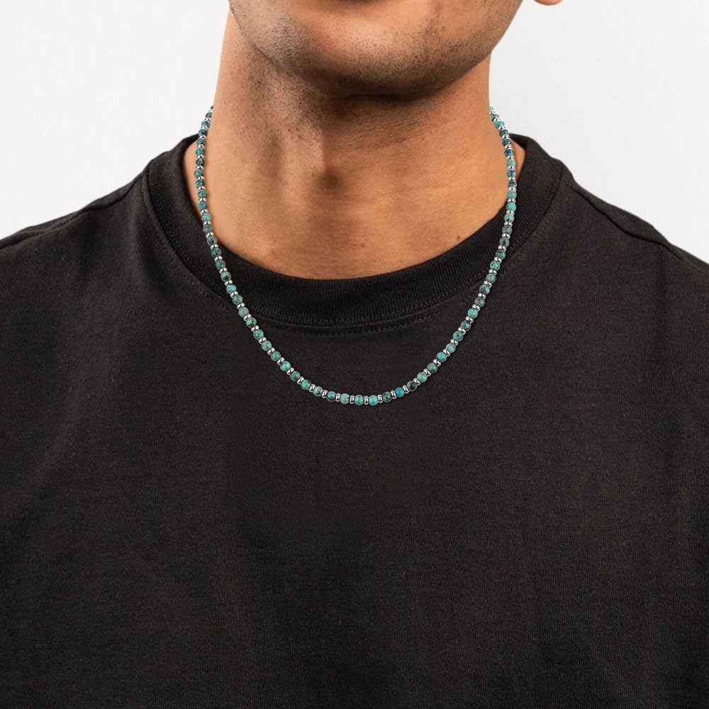 COAI Collana Unisex con Perle di Pietre Naturali e Acciaio Inox, Collana Uomo Donna Pietre Dure