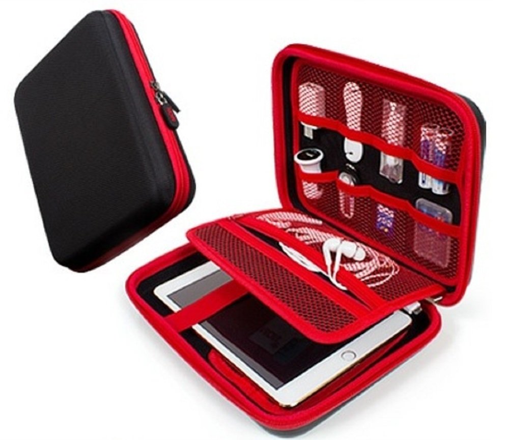 Travel Electronic Accessories Organizer - Multi Purpose Digital Pouch - All In One Place - Special And Luxury - Scratch-Resistant Material - Black - Large for iPad Mini