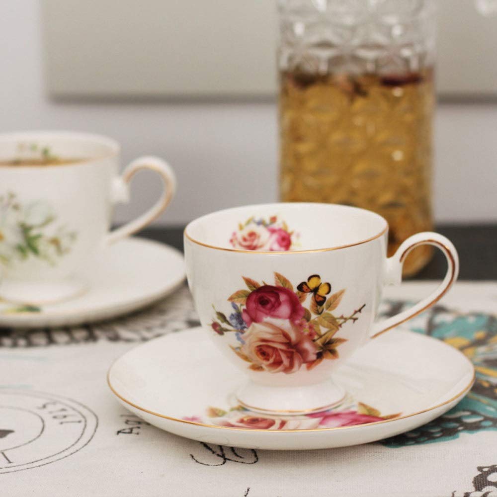 Porcelanowe kubki do kawy i spodek wielokrotnego użytku, śmieszne 6,76 uncji/200 ml popołudniowe kubki na mleko filiżanki do espresso cieplejsze kubki