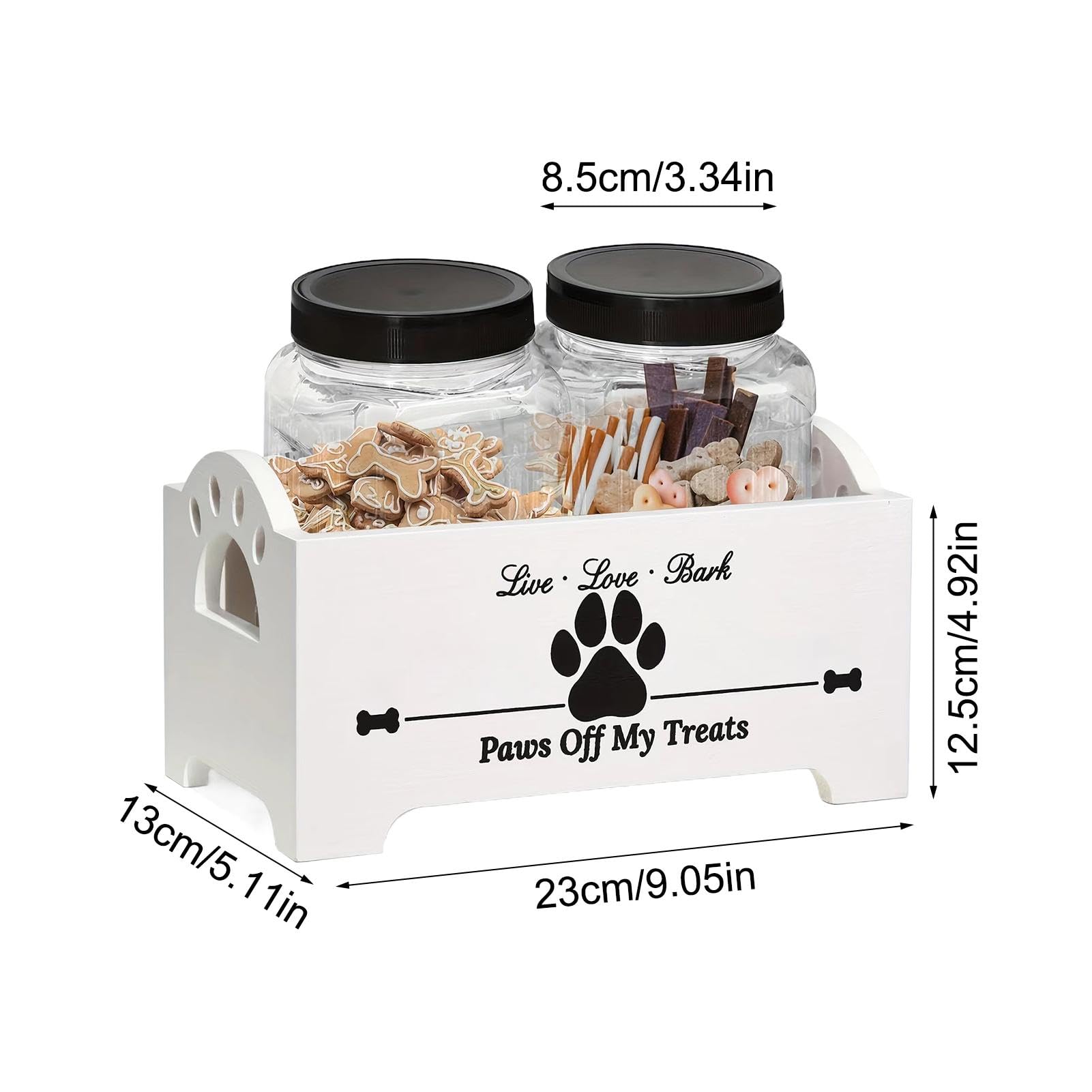 Barattolo Porta Dolcetti Per Cani E Gatti - Contenitore Legno Con 2 Vasetti, Organizzato E Elegante - Foto 3