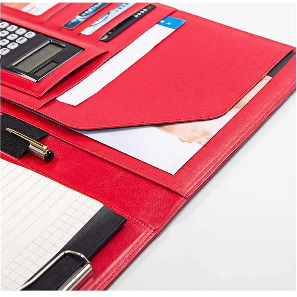 Cartella professionale per conferenze, in pelle PU, con cerniera, con combinazione, ad anelli, per interviste, lavoro, nero e rosso, borsa per documenti aziendali (rosso, 335 x 240 mm)