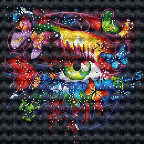 Cross Stitch Kits Stamped, OWN4B Colorful Eye and Butterflies Printed Pattern 11CT 14.2x14.2 inch DIY Embroidery Kit (Eye) - Image 3