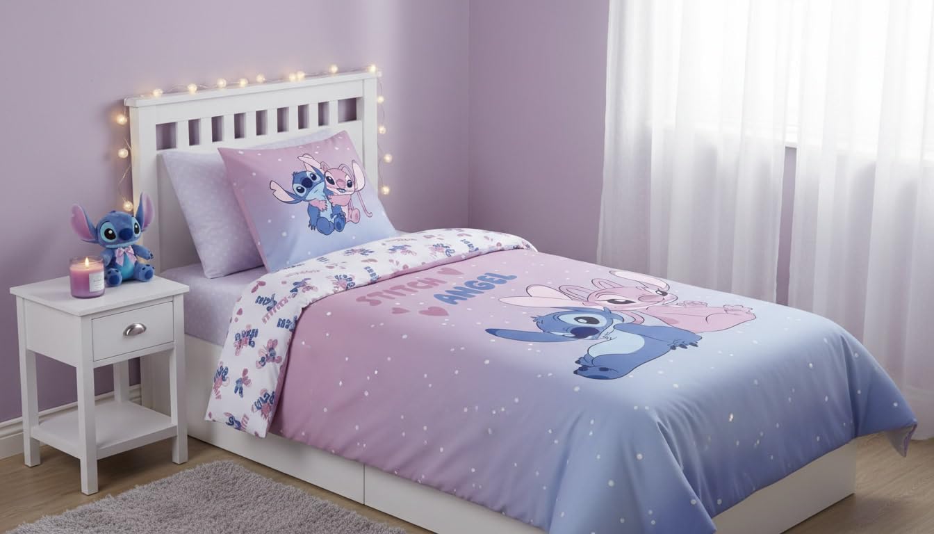 Stitch Angel Funda Nórdica Cama 90 140x200 + Funda Almohada Malva Azul