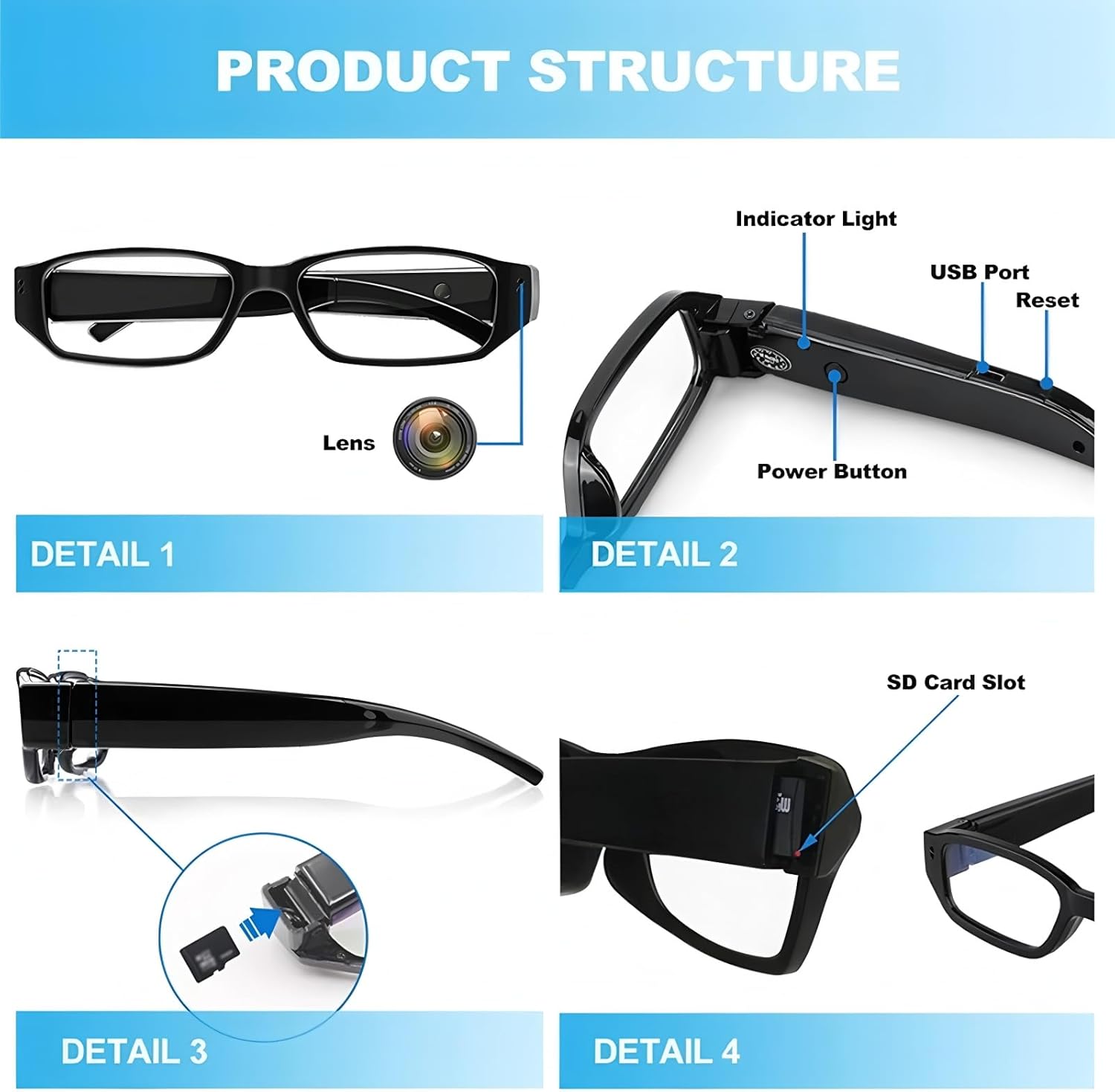 YANF 1080P HD Camera Glasses Video Recording Sport Sunglasses for Cycling, Camping, Driving, Hunting, Skateboarding, Traveling(Included 32G Memory Card) – No Bluetooth, No App, No AI