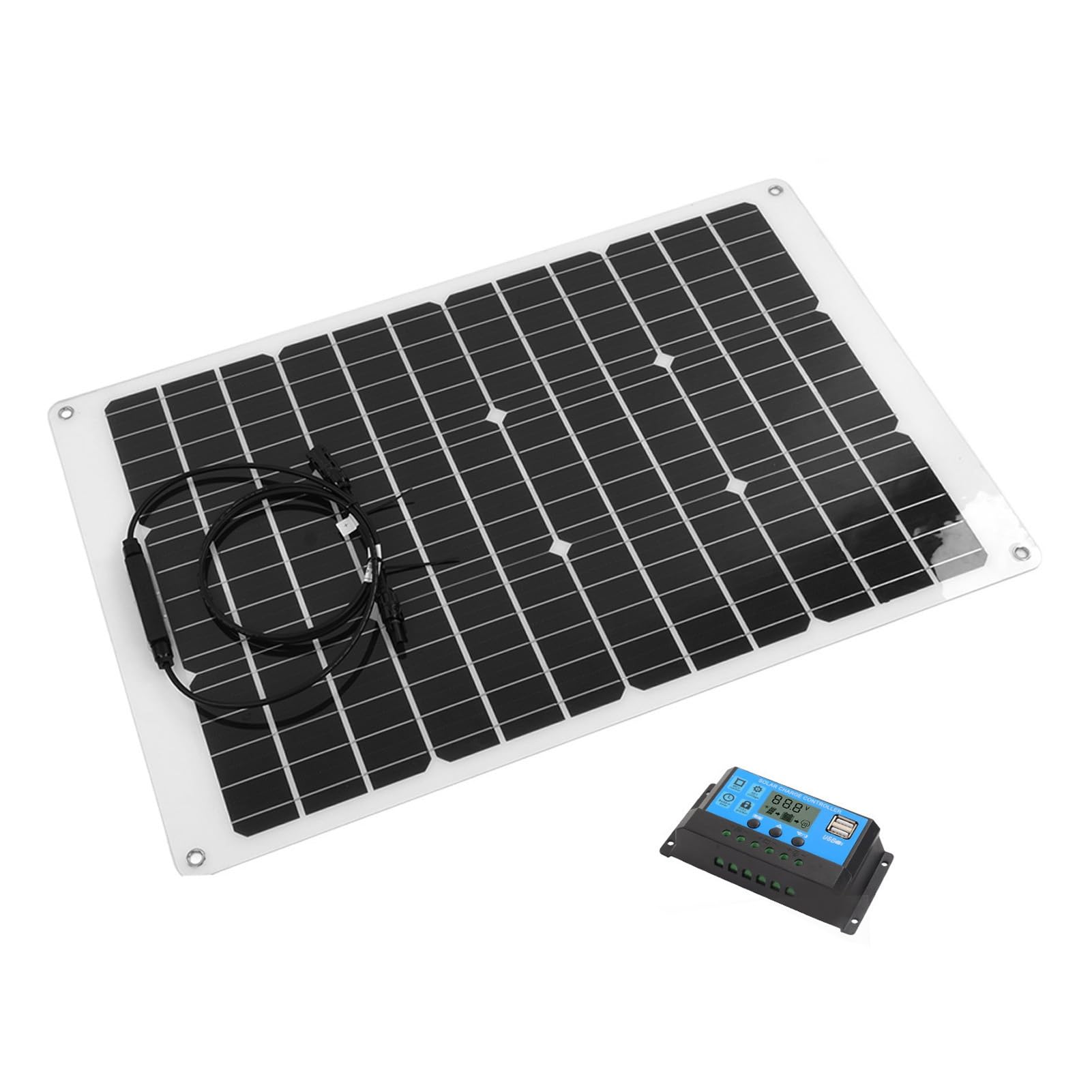Aramox Kit Pannello Solare Flessibile, Set Pannello Solare Controller PET Monocristallino 70W 20V 4A con Diodo di Blocco Controller 40A per Tenda Cabina Barca Batteria 12V