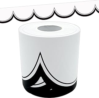 Teacher Created Resources White with Black Scalloped Die-Cut Rolled Border Trim - 50ft - Decorate Bulletin Boards, Walls, Desks, Windows, Doors, Lockers, Schools, Classrooms, Homeschool & Offices