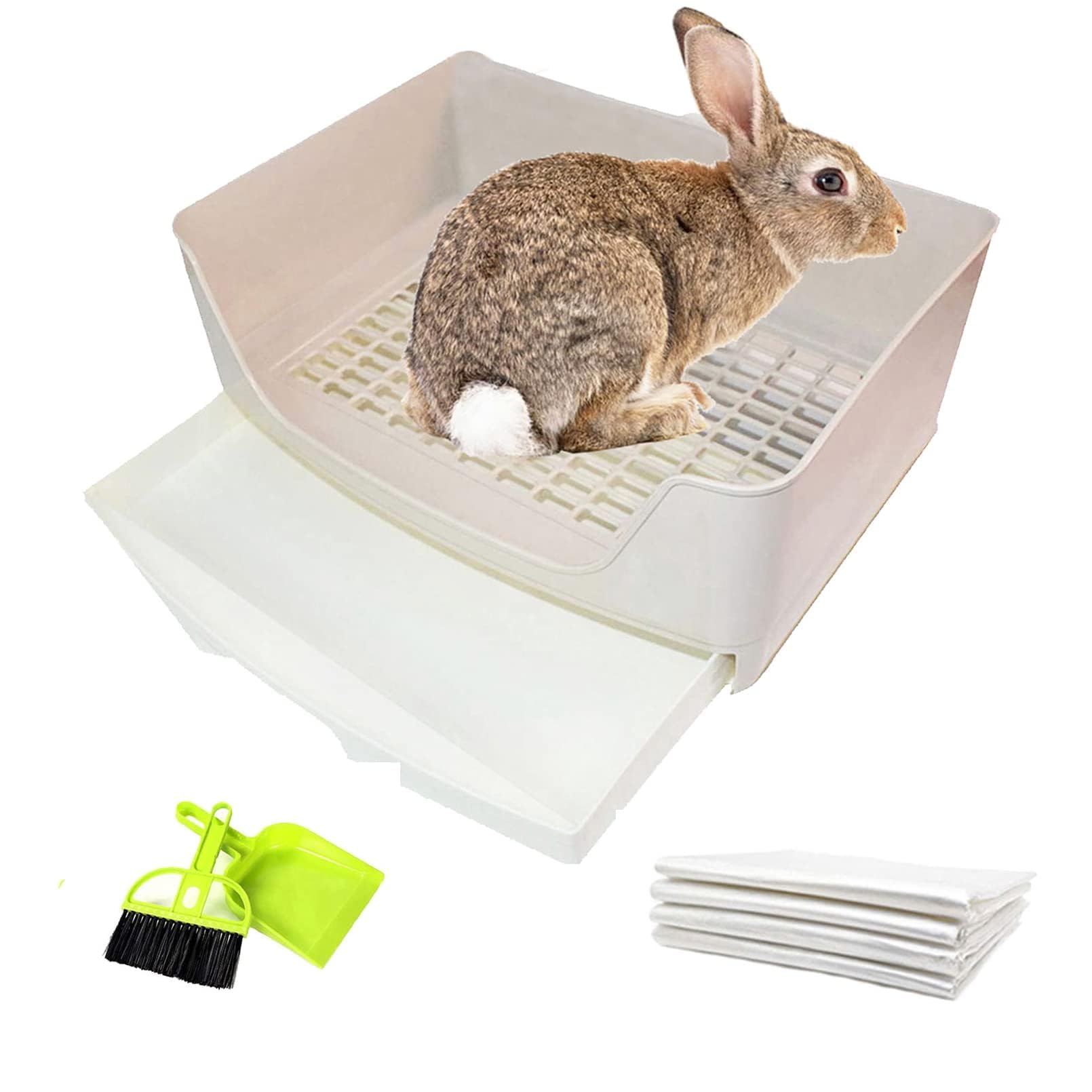 Tfwadmx Large Rabbit Litter Box Bunny Corner Toilet Potty Trainer with Drawer Bigger Pet Pan for Adult Guinea Pig Chinchilla Ferret Hedgehog and Other Animals (Brown)