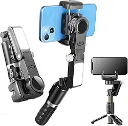Smartphone Estabilizador Gimbal, Estabilizador 2 Eixos para Celular com Tripé, Rotação de 360° Com controle Remoto para Android e iPhone, com controle gestos e rastreamento objetos