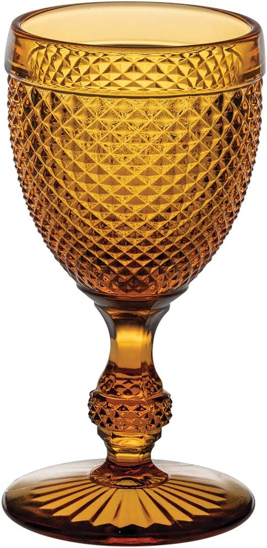 Vista Alegre Bicos Amber All Purpose Goblets, Set of 4.,