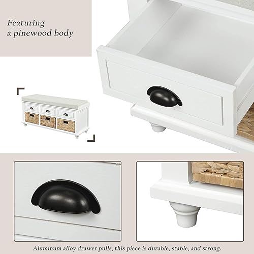 Miniatura 50 de SOFTSEA - Banco organizador de almacenamiento con 3 cajones, 3 canastas de ratán y cojín extraíble, para entrada, pasillo, sala de estar (negro)