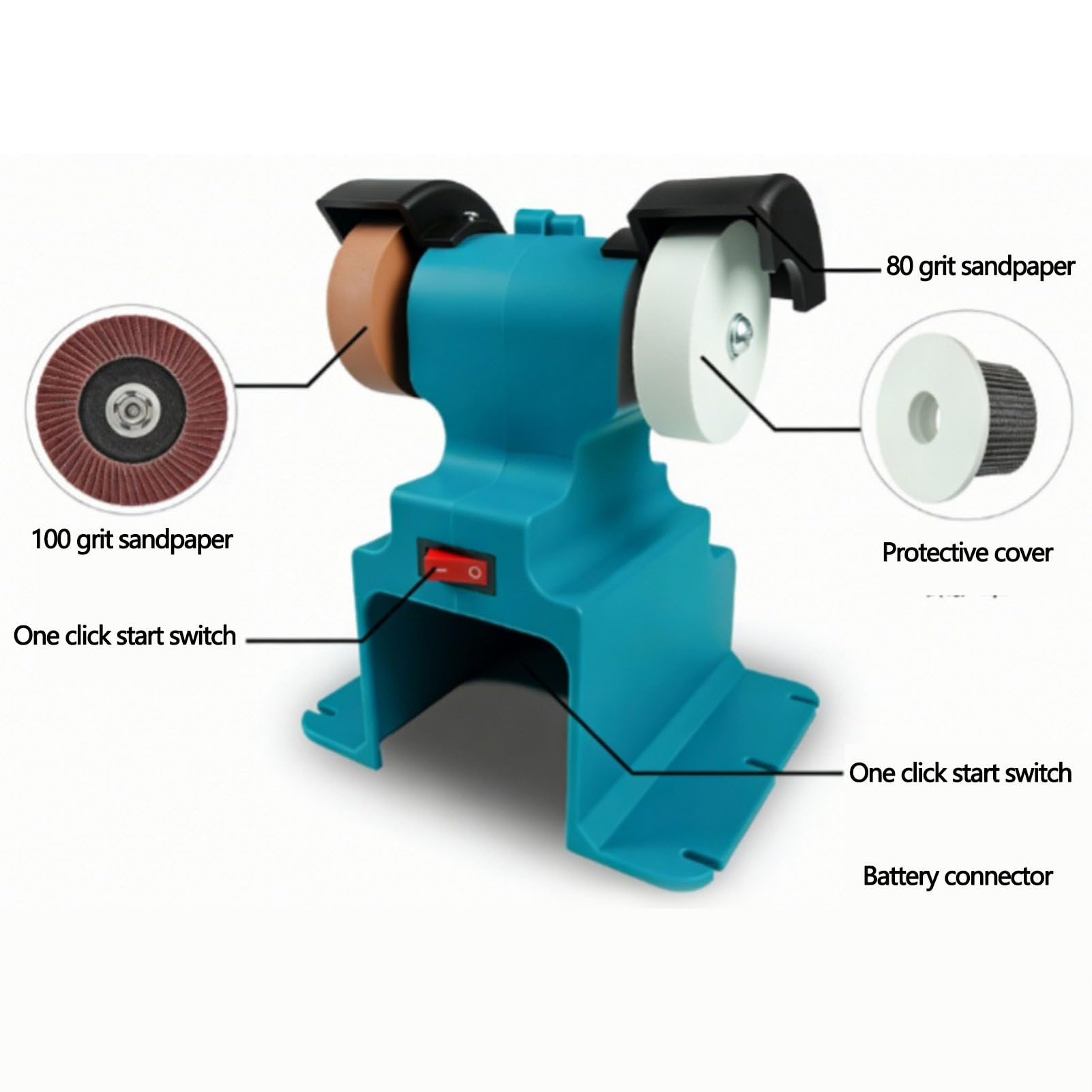 GOWENIC Mini Amoladora de Banco 200 W, Lijadora Multifuncional Inalámbrica Portátil, Amoladora para Batería 18 V-21 V, Pulidora Compacta para Esmerilar Afilar