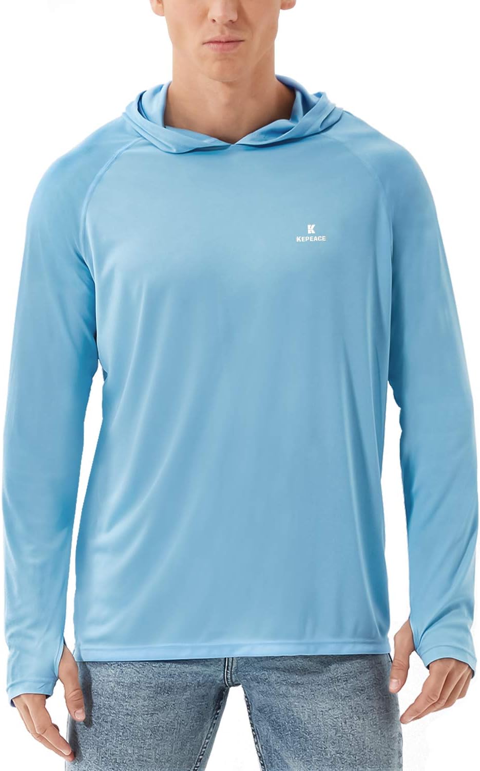 Kepeace Men's UPF 50+ Sun Protection Hoodie Long Sleeve T-Shirt for Fishing, Running, Hiking