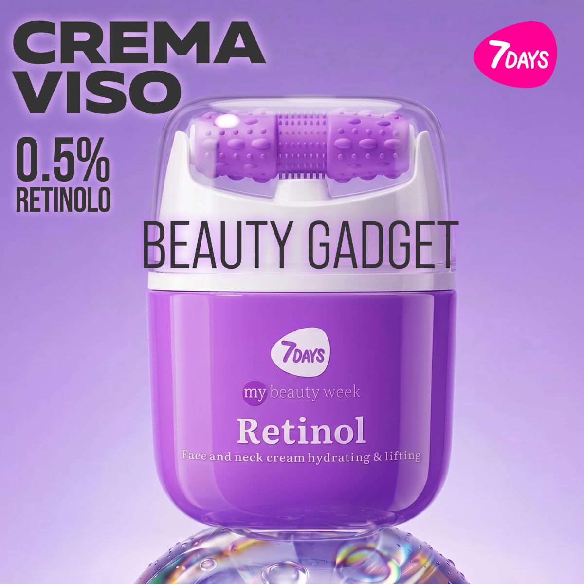 7DAYS Crema Viso e Collo Coreana Antirughe al Retinolo con Rullo Massaggiante – Effetto Lifting Rassodante e Compattezza, Azione Levigante, per Rughe e Linee Sottili, per il Doppio Mento, 40 ml