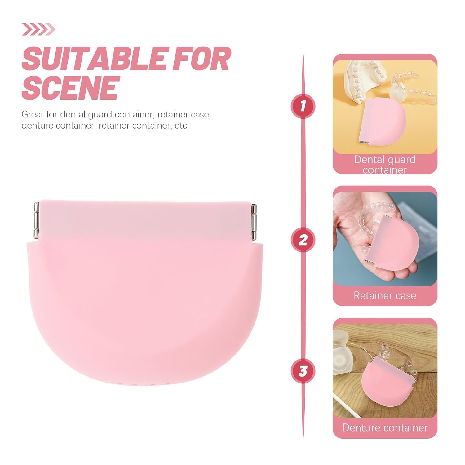 Portable Silicone Denture Box for Retainer Storage, Pink