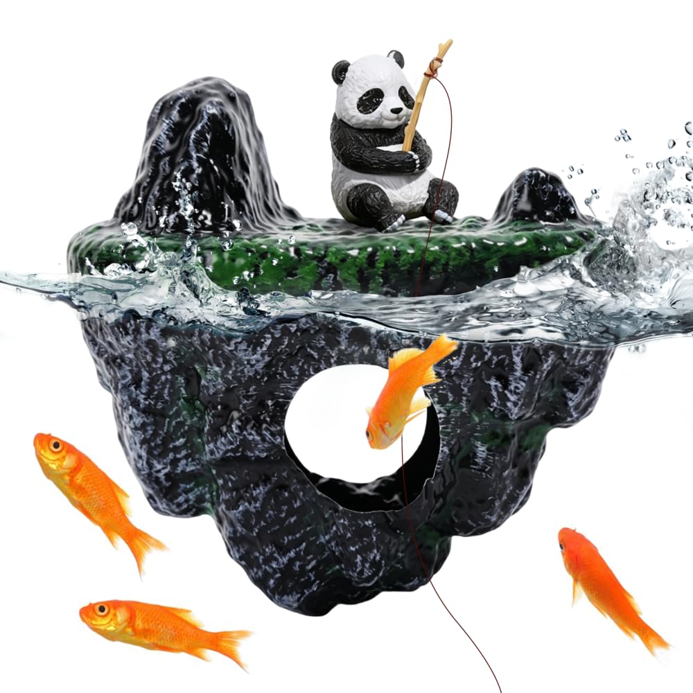 BDKMMS Floating Aquarium Island Ornament, Floating Fish Tank Cave Island Hideout, Fishing Scene Tanks Decor for Freshwater Betta Cichlid Display