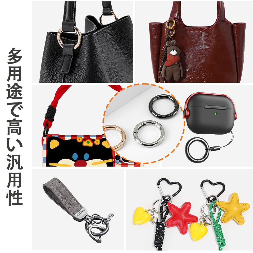 FANGCUU カラビナ 丸 20×13mm 丸型スプリングカラビナ 金属リング 軽量カラフルキーホルダー 開口式フック 金色·銀色·ガンメタ 各色混合 バッグ·ストラップ·アクセサリーパーツ用 - 4