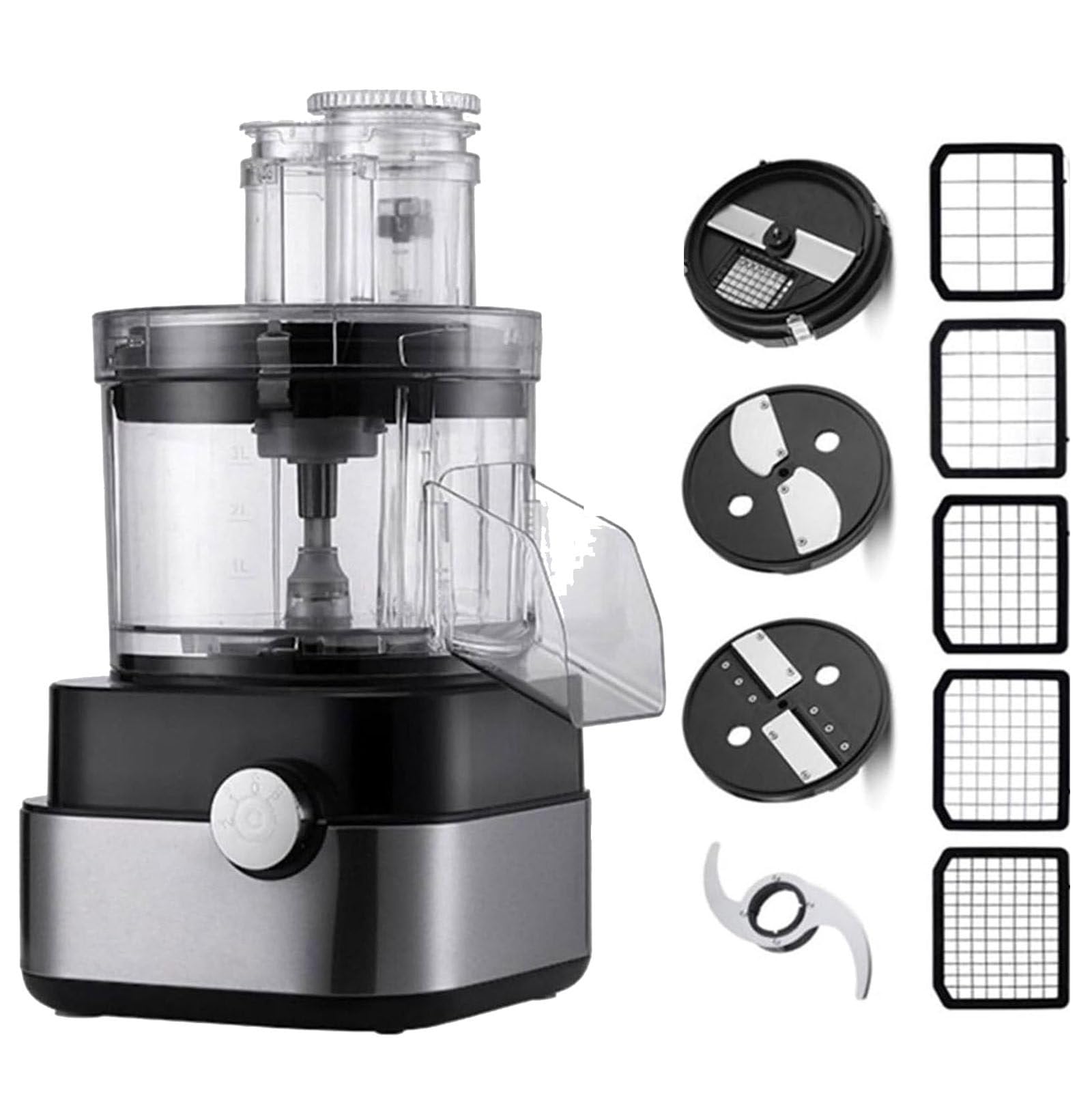 Procesador de Alimentos 600W,4 en 1 Robot de Cocina Multifunción,Capacidad 5 litros,Multi-Accesorios(Licuadora,Picadora,Multi Mezclador con Cuchilla para Masa),110V