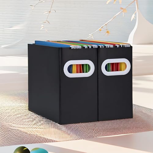 Vista 68 de Organizador de carpetas de archivos colgantes de cartón, caja de archivos plegable para tamaño carta, almacenamiento portátil de archivos