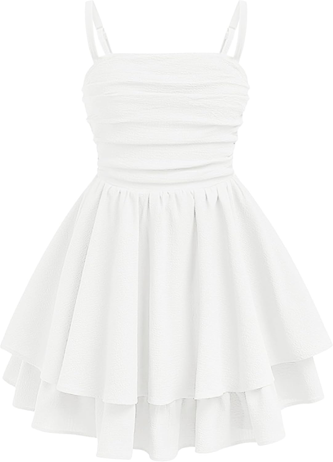 EXARUS Girls Formal Dress Teen Ruffled Flowy Ruched Spaghetti Strap Homecoming Dance Party Tween Dresses 8-14Y